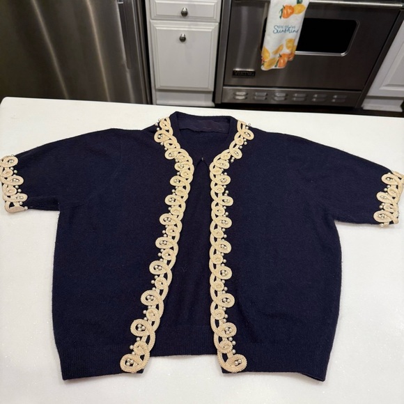 Hadley Vintage Women’s 100% Cashmere Handmade Navy Cardigan Sweater  Sz M - Picture 15 of 15